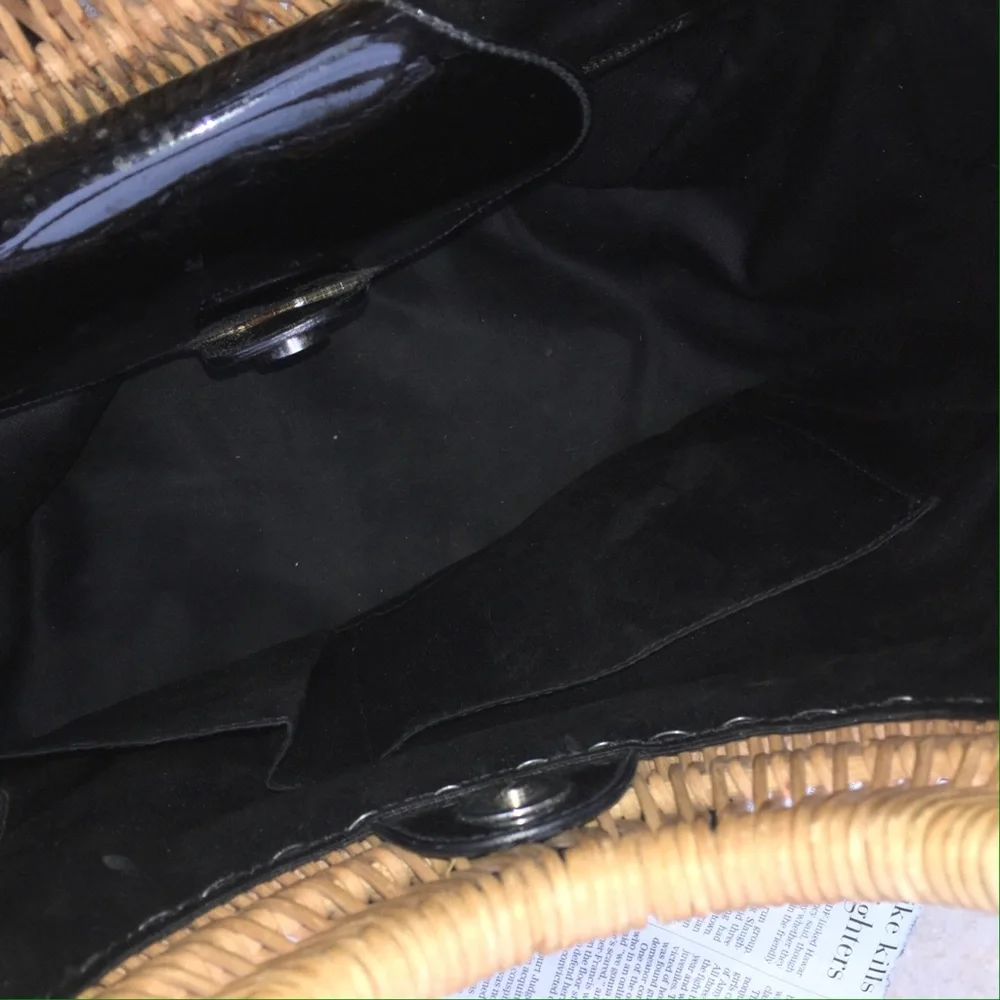 Salvatore Ferragamo Tote Bag Womens Black Nylon Wicker Vara Bow EZ-21 5338